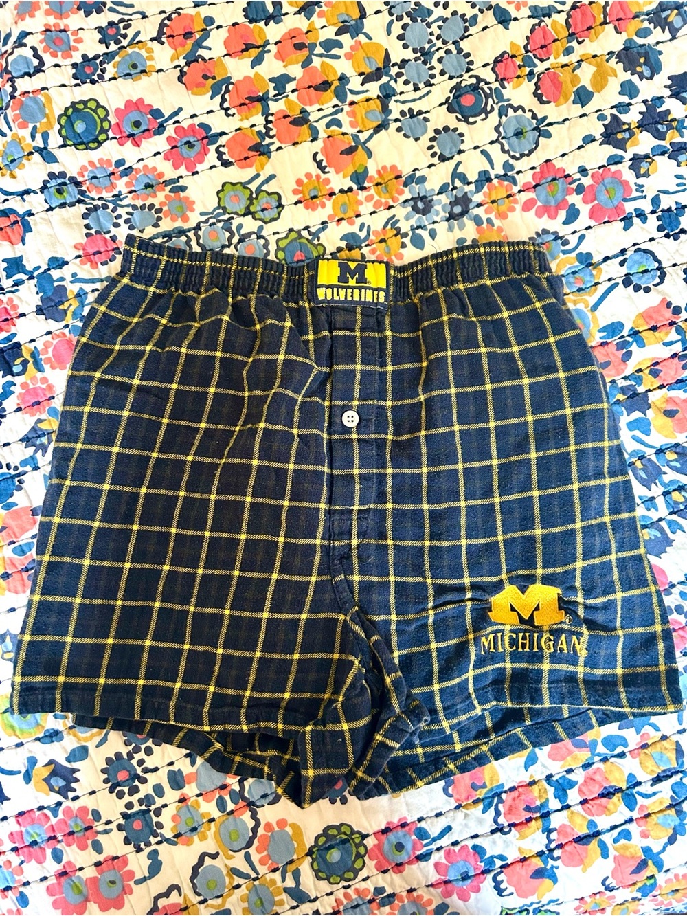 Women's university of Michigan Navy & Yellow Plaid Cotton Boxer Short PJs